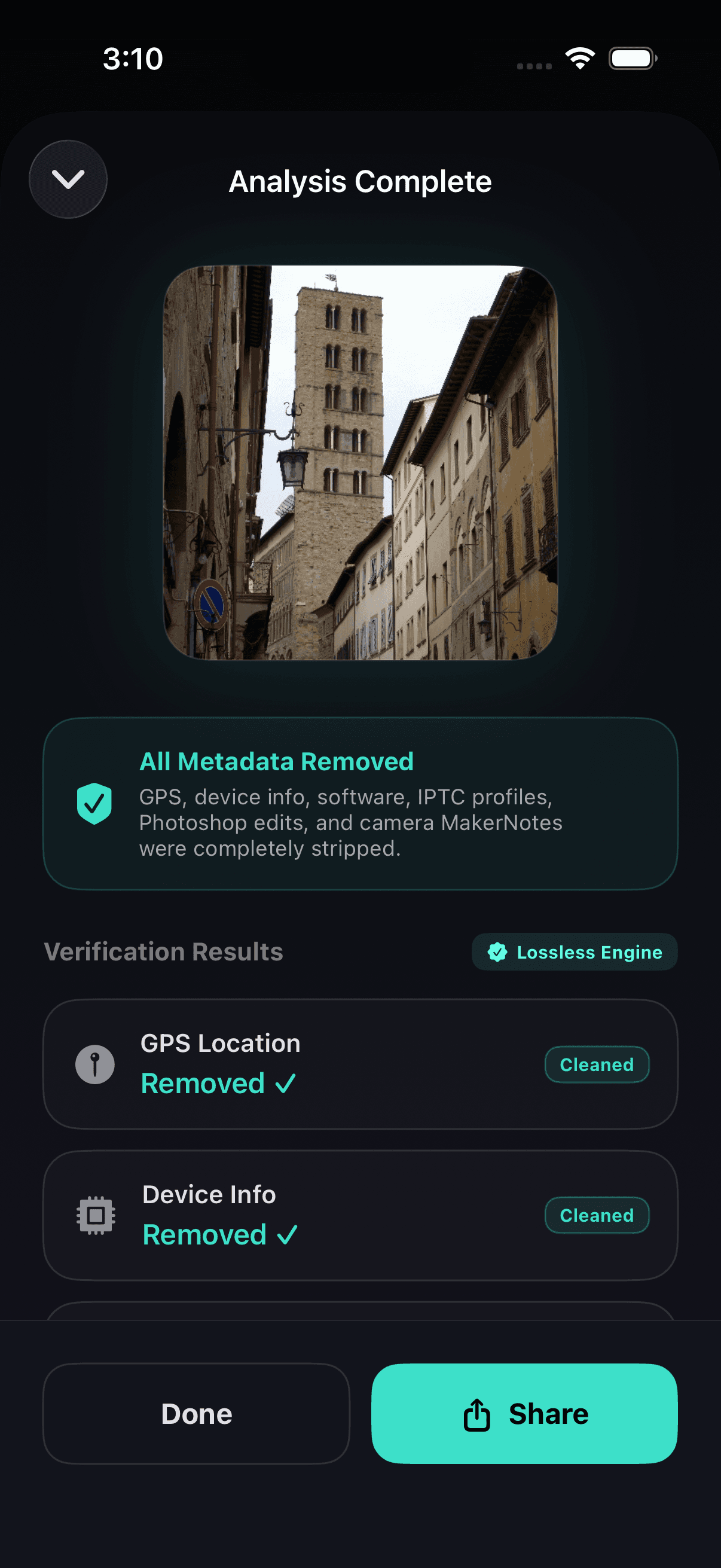 MetaClear cleaned metadata confirmation